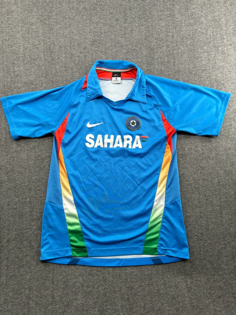Nike Blue and Red Cricket Jersey with Tricolor Trim